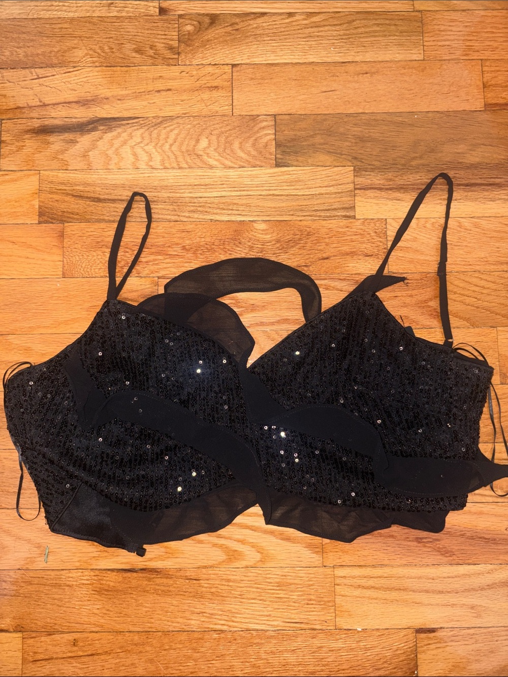 privy Black Sequin Bralette with Sheer Accents